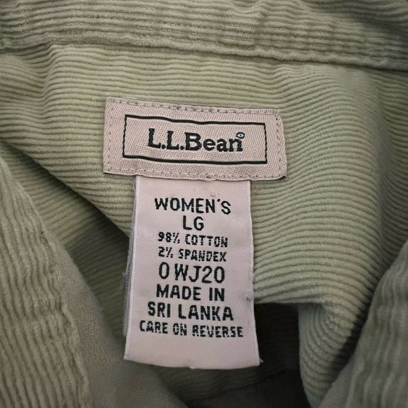 LL Bean Corduroy Soft Button Up Shirt Woman’s Size Large Olive Green White Spot - Picture 7 of 8